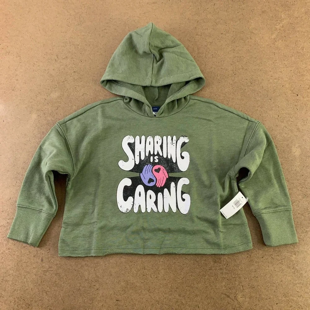 Sharing Is Caring Old Navy Girls Hoodie Green White Sweatshirt XS 5 New